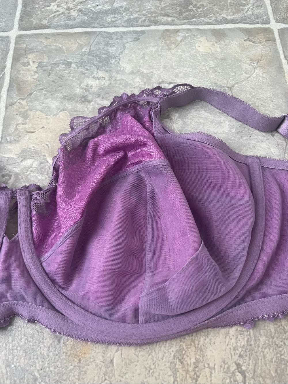 Déesse 46G Purple Lace Unlined Underwire Plunge Bra - Picture 6 of 14